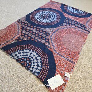 NWT Kinross Cashmere Silk Scarf Navy & Brick Red